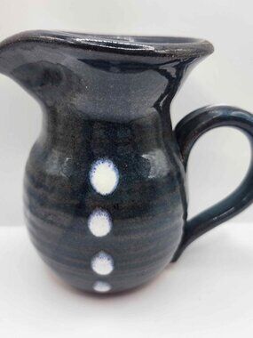 Rachel Salavon Signed Studio Pottery 5" Blue Pitcher - Hand Thrown Stoneware